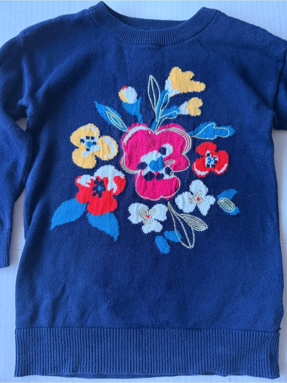 GAP Navy Sweater with Multicolor Floral Embroidery